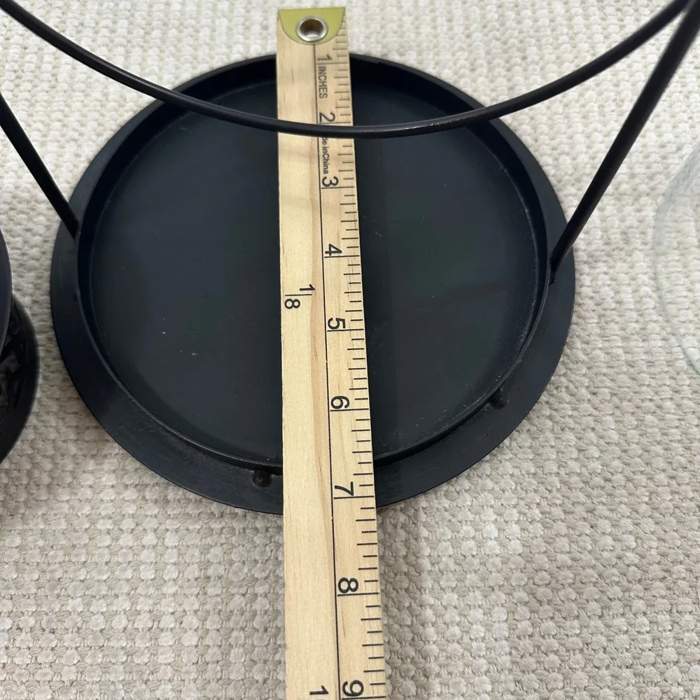 Black Metal Glass Hurricane Lantern with LED Flameless Candle 13.5 Inch